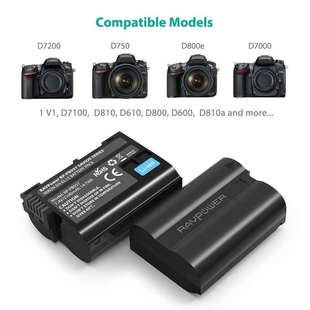 Bộ sạc đôi và 2 pin RAVPOWER - RP-BC057 Nikon EN-EL15