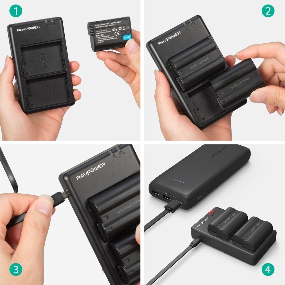 Bộ sạc đôi và 2 pin RAVPOWER - RP-BC057 Nikon EN-EL15