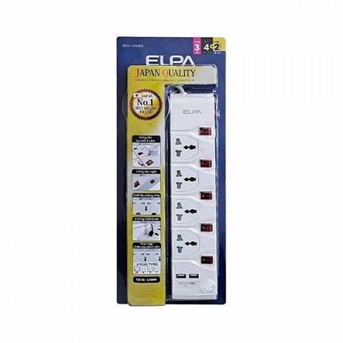 Ổ cắm điện ELPA ESU-VNI43 (4 ổ điện, 5 công tắc, 3m, 2xUSB)